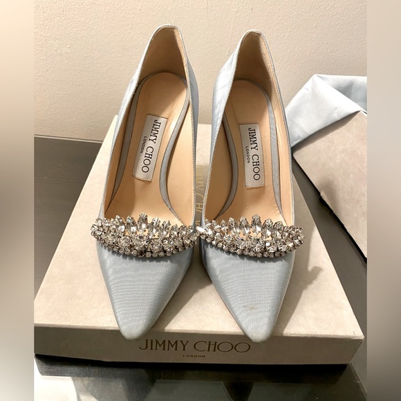 Jimmy Choo Romy 100 “Something Blue” Bridal Crystal Tiara Sz 35 Dust Bag Box - Picture 4 of 15